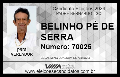 Candidato BELINHO PÉ DE SERRA 2024 - PADRE BERNARDO - Eleições