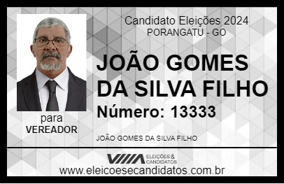 Candidato JOÃO GOMES DA SILVA FILHO 2024 - PORANGATU - Eleições