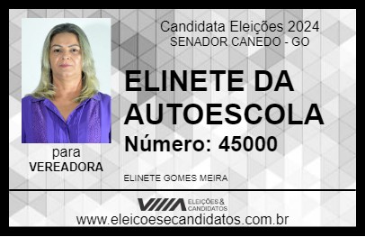 Candidato ELINETE DA AUTOESCOLA 2024 - SENADOR CANEDO - Eleições