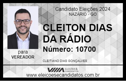 Candidato CLEITON DIAS DA RÁDIO 2024 - NAZÁRIO - Eleições