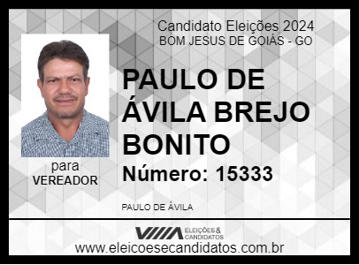 Candidato PAULO DE ÁVILA BREJO BONITO 2024 - BOM JESUS DE GOIÁS - Eleições