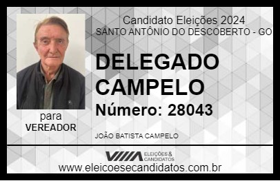 Candidato DELEGADO CAMPELO 2024 - SANTO ANTÔNIO DO DESCOBERTO - Eleições