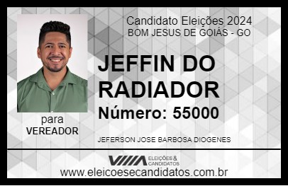 Candidato JEFFIN DO RADIADOR 2024 - BOM JESUS DE GOIÁS - Eleições