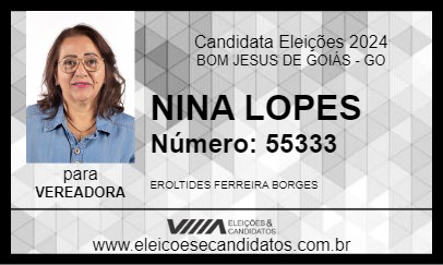 Candidato NINA LOPES 2024 - BOM JESUS DE GOIÁS - Eleições