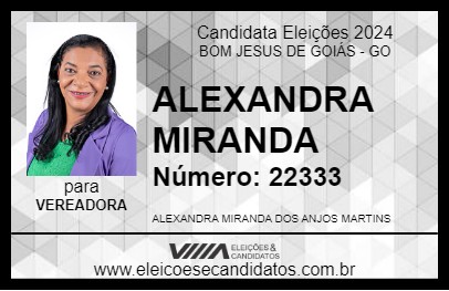 Candidato ALEXANDRA MIRANDA 2024 - BOM JESUS DE GOIÁS - Eleições