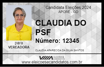 Candidato CLAUDIA DO POVO 2024 - APORÉ - Eleições