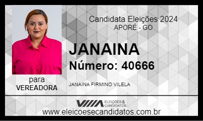 Candidato JANAINA 2024 - APORÉ - Eleições