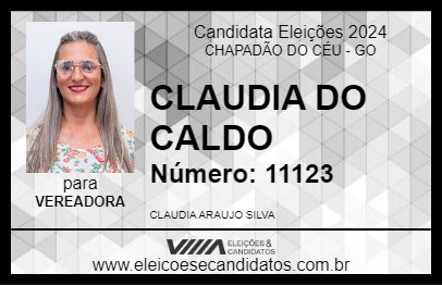 Candidato CLAUDIA DO CALDO 2024 - CHAPADÃO DO CÉU - Eleições