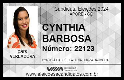 Candidato CYNTHIA BARBOSA 2024 - APORÉ - Eleições