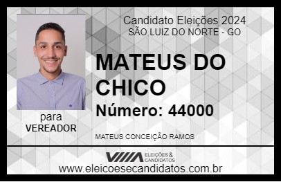 Candidato MATEUS DO CHICO 2024 - SÃO LUIZ DO NORTE - Eleições