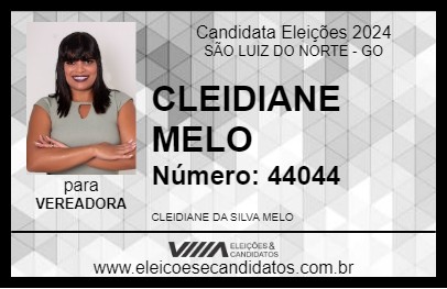 Candidato CLEIDIANE MELO 2024 - SÃO LUIZ DO NORTE - Eleições