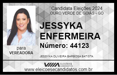 Candidato JESSYKA ENFERMEIRA 2024 - OURO VERDE DE GOIÁS - Eleições