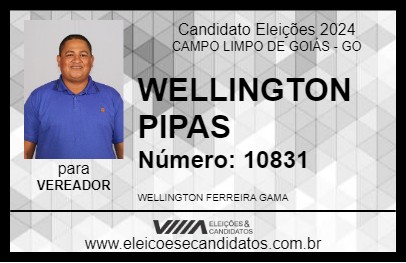 Candidato WELLINGTON PIPAS 2024 - CAMPO LIMPO DE GOIÁS - Eleições