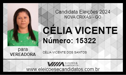 Candidato CÉLIA VICENTE 2024 - NOVA CRIXÁS - Eleições