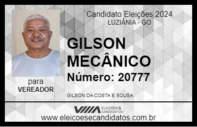 Candidato GILSON MECÂNICO 2024 - LUZIÂNIA - Eleições