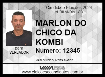 Candidato MARLON DO CHICO DA KOMBI 2024 - AURILÂNDIA - Eleições