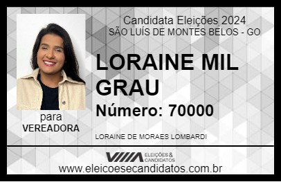 Candidato LORAINE MIL GRAU 2024 - SÃO LUÍS DE MONTES BELOS - Eleições