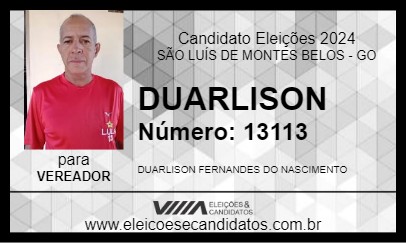 Candidato DUARLISON DO TÁXI 2024 - SÃO LUÍS DE MONTES BELOS - Eleições