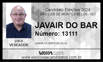 Candidato JAVAIR DO BAR 2024 - SÃO LUÍS DE MONTES BELOS - Eleições