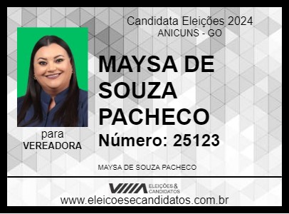 Candidato MAYSA PACHECO 2024 - ANICUNS - Eleições