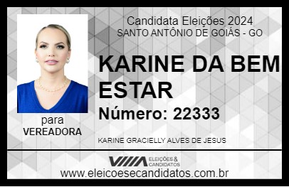 Candidato KARINE DA BEM ESTAR 2024 - SANTO ANTÔNIO DE GOIÁS - Eleições