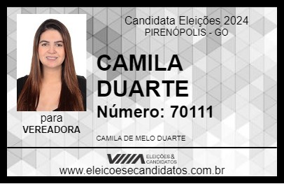 Candidato CAMILA DUARTE 2024 - PIRENÓPOLIS - Eleições