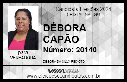 Candidato DÉBORA CAPÃO 2024 - CRISTALINA - Eleições