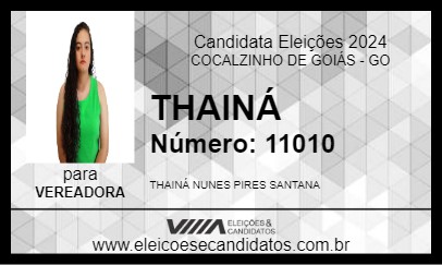 Candidato THAINÁ DO SINDICATO 2024 - COCALZINHO DE GOIÁS - Eleições