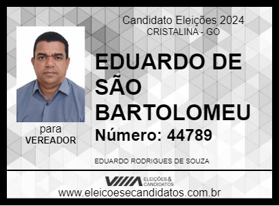 Candidato EDUARDO DE SÃO BARTOLOMEU 2024 - CRISTALINA - Eleições