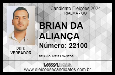 Candidato BRIAN DA ALIANÇA 2024 - RIALMA - Eleições