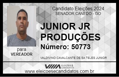 Candidato JUNIOR JR PRODUÇÕES 2024 - SENADOR CANEDO - Eleições