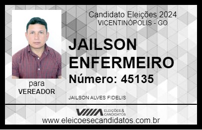 Candidato JAILSON ENFERMEIRO 2024 - VICENTINÓPOLIS - Eleições