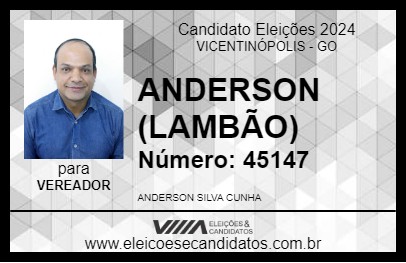 Candidato ANDERSON (LAMBÃO) 2024 - VICENTINÓPOLIS - Eleições