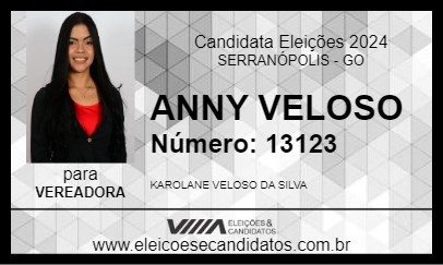 Candidato ANNY VELOSO 2024 - SERRANÓPOLIS - Eleições