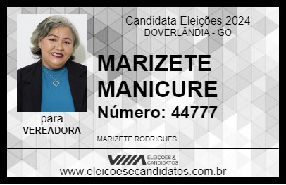 Candidato MARIZETE MANICURE 2024 - DOVERLÂNDIA - Eleições