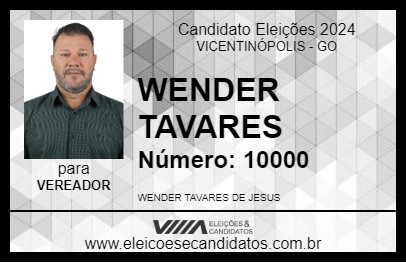 Candidato WENDER TAVARES 2024 - VICENTINÓPOLIS - Eleições