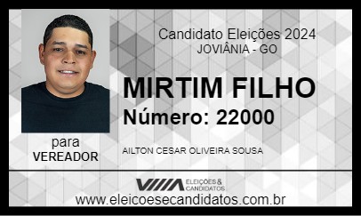 Candidato MIRTIM FILHO 2024 - JOVIÂNIA - Eleições