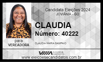 Candidato CLÁUDIA DO BAR DO PÉ DE MANGA 2024 - JOVIÂNIA - Eleições