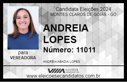 Candidato ANDREIA LOPES 2024 - MONTES CLAROS DE GOIÁS - Eleições