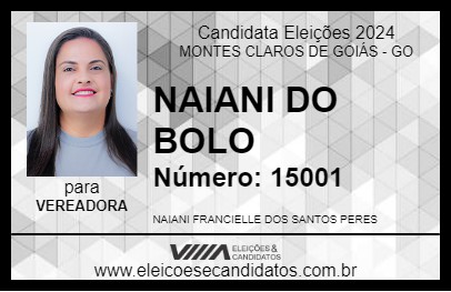 Candidato NAIANI DO BOLO 2024 - MONTES CLAROS DE GOIÁS - Eleições