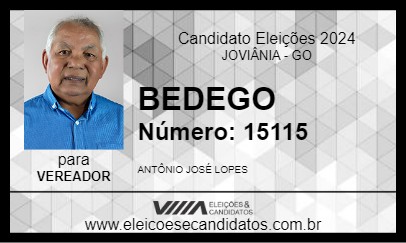 Candidato BEDEGO 2024 - JOVIÂNIA - Eleições