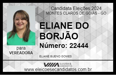 Candidato ELIANE DO BORJÃO 2024 - MONTES CLAROS DE GOIÁS - Eleições