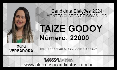 Candidato TAIZE GODOY 2024 - MONTES CLAROS DE GOIÁS - Eleições