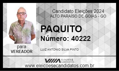 Candidato PAQUITO 2024 - ALTO PARAÍSO DE GOIÁS - Eleições