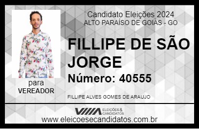 Candidato FILLIPE DE SÃO JORGE 2024 - ALTO PARAÍSO DE GOIÁS - Eleições