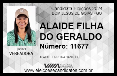 Candidato ALAIDE FILHA DO GERALDO 2024 - BOM JESUS DE GOIÁS - Eleições