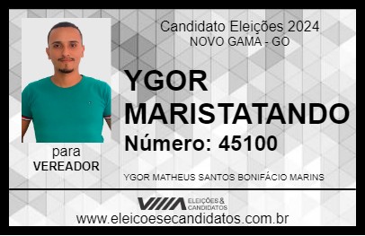 Candidato YGOR MARISTATANDO 2024 - NOVO GAMA - Eleições