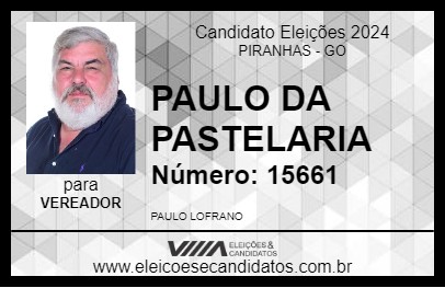 Candidato PAULO DA PASTELARIA 2024 - PIRANHAS - Eleições