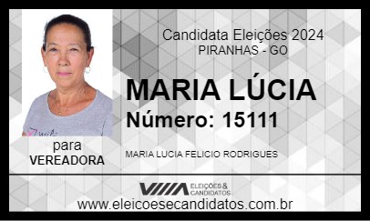 Candidato MARIA LÚCIA 2024 - PIRANHAS - Eleições