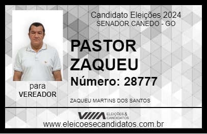 Candidato PASTOR ZAQUEU 2024 - SENADOR CANEDO - Eleições